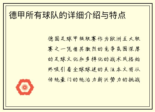 德甲所有球队的详细介绍与特点
